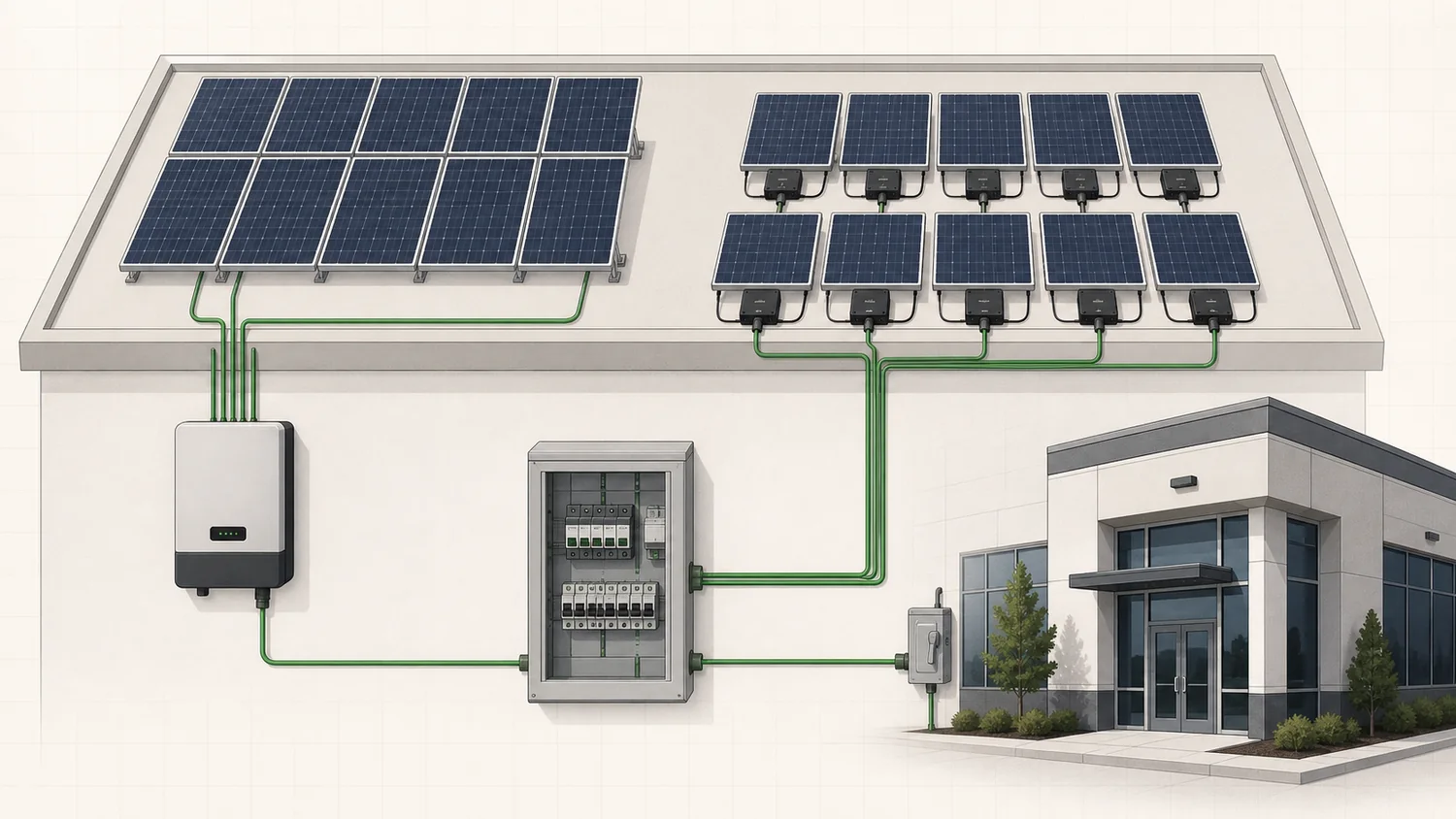 Hybrid solar topology combining string and microinverters